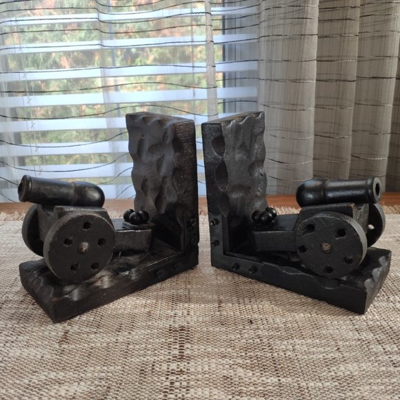 Wooden Cannon Bookends Gothic Rustic Vintage Bookends 6" - Picture 1 of 12